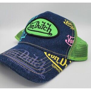 Von Dutch Hat Blue Denim Green Apple Trucker Mesh SnapBack Cap